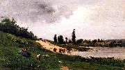 Charles-Francois Daubigny Washerwomen on the Riverbank France oil painting reproduction